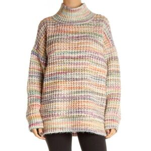Topshop Space Dye Turtleneck Thick Knit Oversized Sweater US 8-10 Cream Pink